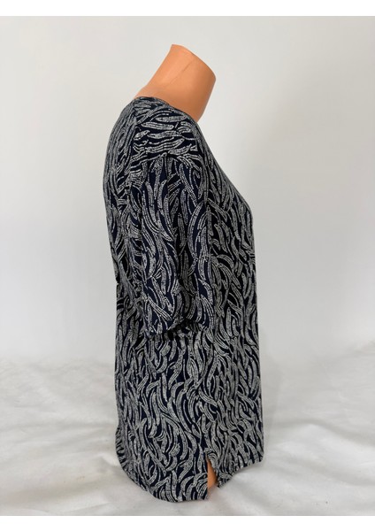 Kadın Siyah Gri U Yaka Kısa Kollu Desenli Yırtmaçlı Dokuma Viskon Anne Penye Tişört fırsatları