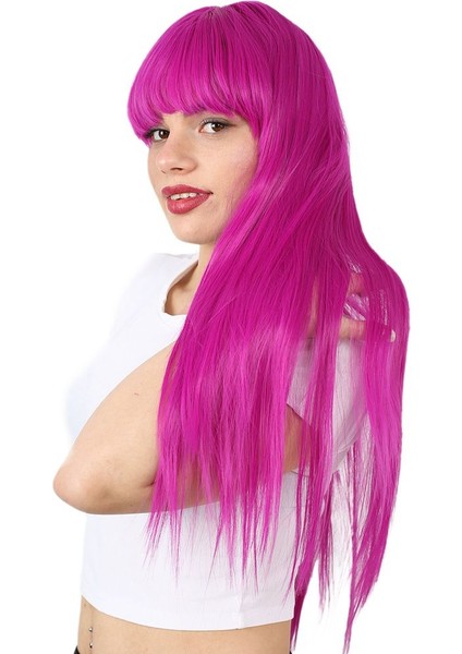 Uzun Kahküllü Fiber Sentetik Peruk / Fuşya modelleri