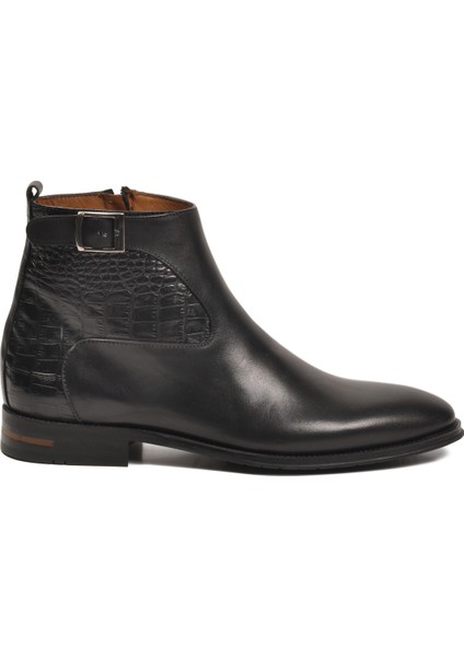 Siyah Içi Dışı Hakiki Deri Fermuarlı Erkek Klasik Bot 3312 M