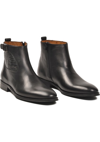 Siyah Içi Dışı Hakiki Deri Fermuarlı Erkek Klasik Bot 3312 M modelleri