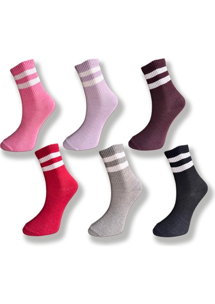 6'lı Paket Renkli Zemin Üzerine Çemberli Desen Günlük Kolej - Tenis Çorabı (6 Farklı Renk) fiyatları