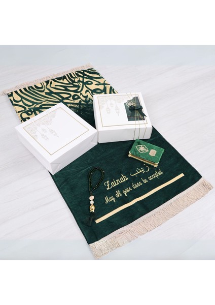 Kişiselleştirilmiş Isme Özel Lüks Kalın Seccade, Kuran, Tesbih, Hediye Seti, Ramazan Hediyelik