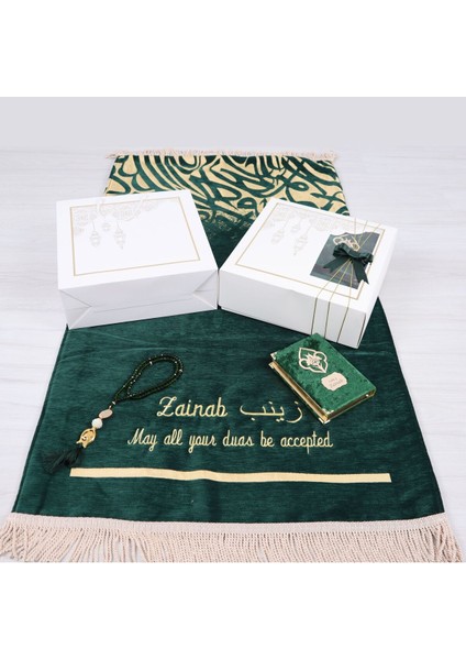 Kişiselleştirilmiş Isme Özel Lüks Kalın Seccade, Kuran, Tesbih, Hediye Seti, Ramazan Hediyelik fırsatları