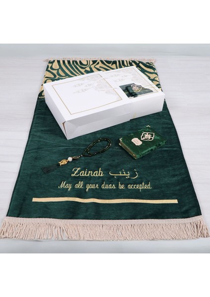 Kişiselleştirilmiş Isme Özel Lüks Kalın Seccade, Kuran, Tesbih, Hediye Seti, Ramazan Hediyelik indirimleri