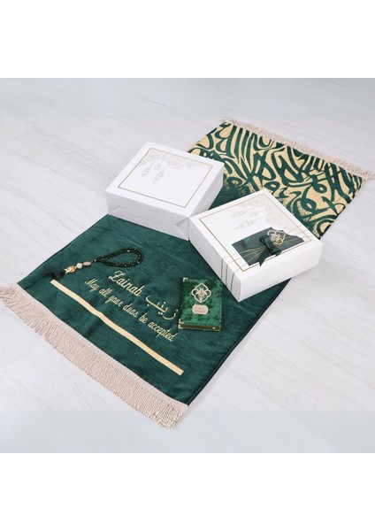 Kişiselleştirilmiş Isme Özel Lüks Kalın Seccade, Kuran, Tesbih, Hediye Seti, Ramazan Hediyelik