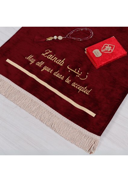 Kişiselleştirilmiş Isme Özel Lüks Kalın Seccade, Kuran, Tesbih, Hediye Seti, Ramazan Hediyelik modelleri