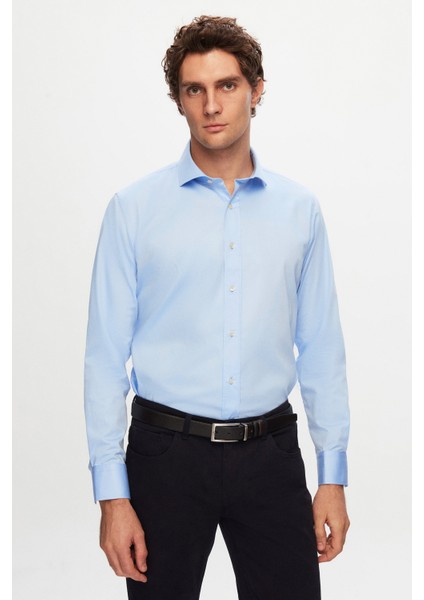 Ds Damat Slim Fit Mavi Düz Gömlek