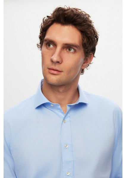 Ds Damat Slim Fit Mavi Düz Gömlek modelleri