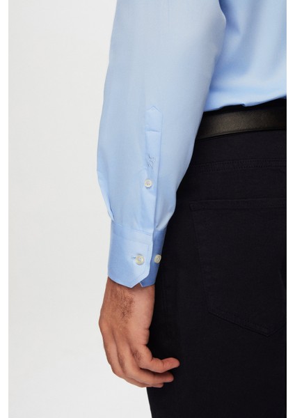 Ds Damat Slim Fit Mavi Düz Gömlek