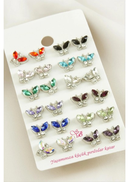 Kelebek Taşlı Minik Küpe