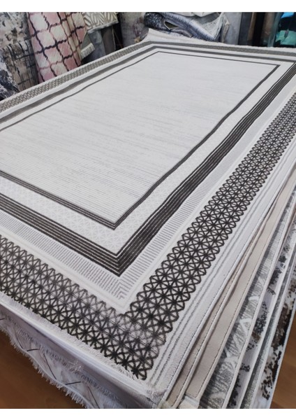 6m2 Kalın Sık Dokuma Bambu Tarz Salon Oturma Odası Halısı Gri Beyaz Gold Halı