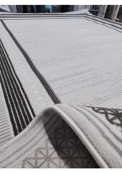 6m2 Kalın Sık Dokuma Bambu Tarz Salon Oturma Odası Halısı Gri Beyaz Gold Halı