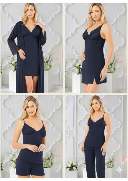 330 Bayan Penye 6'lı Kısa Gecelik & Sabahlık Takım fırsatları