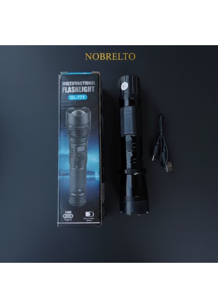 Nobrelto Profesyonel Taktik Savunma Feneri - Yüksek Sesli Caydırıcı ve Koruyucu Şarjlı El Feneri (Safety Plus)