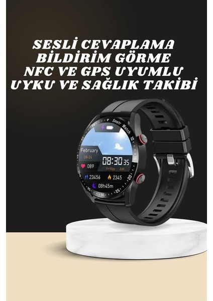 Akıllı Saat Amoled Ekran Metal ve Deri Kordonlu Uyku ve Sağlık Takibi Titreşimli