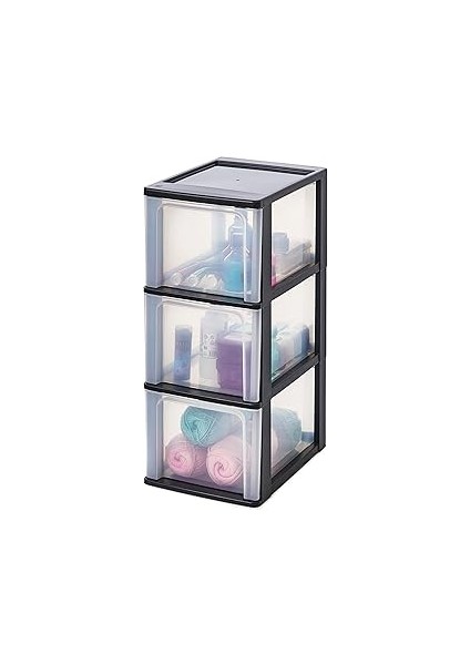 Iris Ohyama, Plastik Çekmece Kutusu, 3 Derin Çekmeceli, Siyah, Easy-Pull Sistemi, A4, A5 ve A6 Form