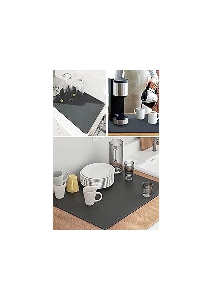 Bulaşık Kurutma Matı Süper Su Emici Tezgah Üstü Bulaşıklık Paspas Siyah 35X50CM