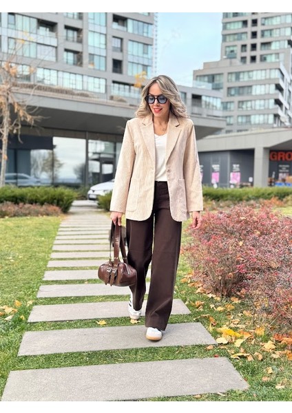 Tek Düğme Kadife Ceket