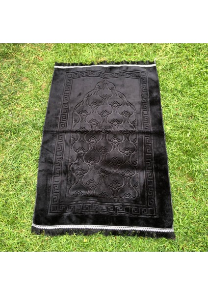 Lüks Kalın Yumuşak Peluş Kaymaz Deri Tabanlı Hediyelik Çeyizlik Seccade Siyah Peluş Seccade fırsatları