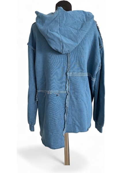 Kapüşonlu Uzun Kol Yıkamalı Casual Pamuklu Asimetrik Örme Sweatshirt fiyatları