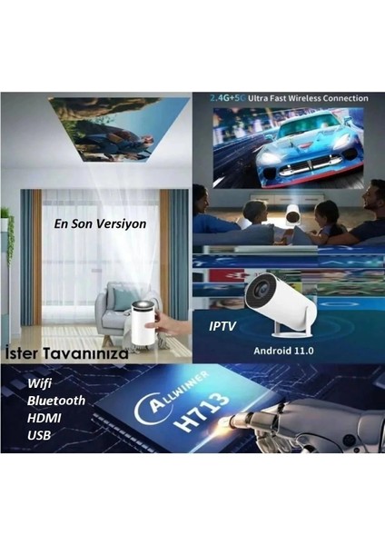 Buğz Taşınabilir Sinema Projektörü Pro Telefon Destekli Android 11 Akıllı Projeksiyon fırsatları