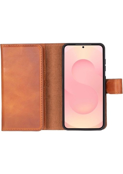 Buğz Samsung Galaxy S25 Uyumlu, Hakiki Deri, El Yapımı, Cüzdanlı Kılıf, Gölgeli Kahve fiyatları