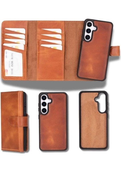 Buğz Samsung Galaxy S25 Uyumlu, Hakiki Deri, El Yapımı, Cüzdanlı Kılıf, Gölgeli Kahve indirimleri