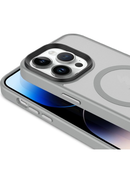 iPhone 14 Pro Kılıf Mat Arka Yüzey Wireless Şarj Özellikli Mkst Flet M-Safe Kapak - Gri fırsatları