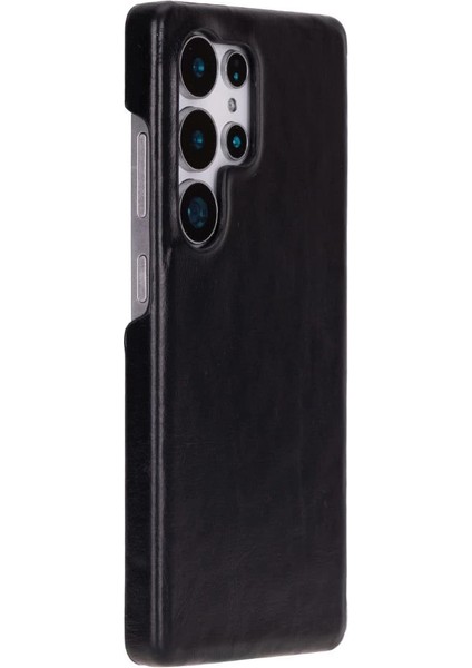 Buğz Samsung Galaxy S25 Ultra Uyumlu, Hakiki Deri, El Yapımı Arka Kapak, Kömür Siyah