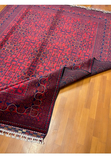 El Dokuma Afgan Halı Yıldız Desenli Bordo Renk 6 Metre Kare