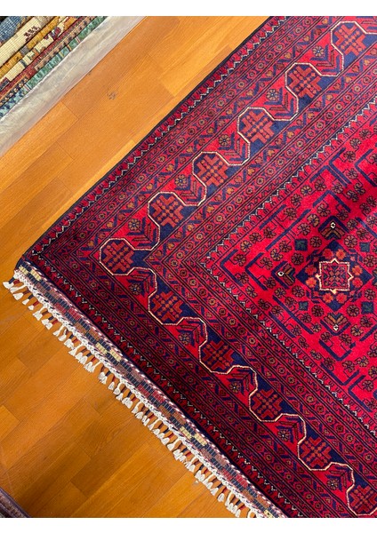 El Dokuma Afgan Halı Yıldız Desenli Bordo Renk 6 Metre Kare