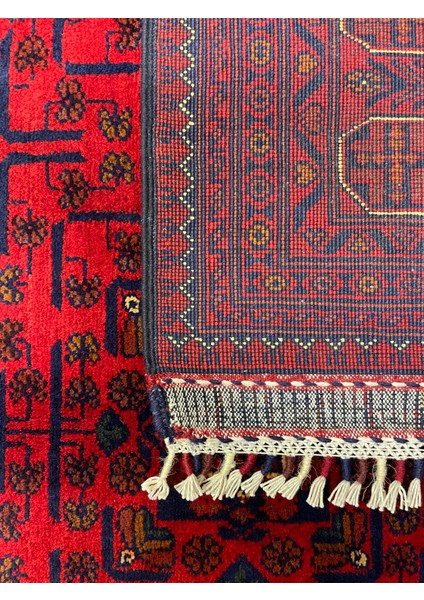 El Dokuma Afgan Halı Yıldız Desenli Bordo Renk 6 Metre Kare