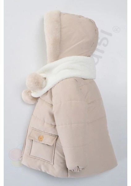 Atkı Kapüşonlu Cepli Içi Peluş Kürklü Fermuarlı Kapitone Kar Şişme Kışlık Kız Bebek Mont Çocuk Kaban modelleri