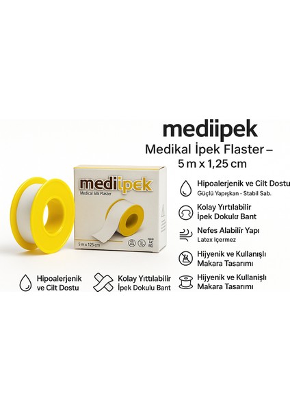 Medipek Tıbbi Ipek Flaster 5m x 5cm Sargı Bezi Hipoalerjenik, Cilt Dostu Medikal Flaster fiyatları