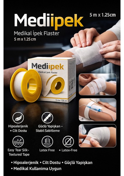 Medipek Tıbbi Ipek Flaster 5m x 5cm Sargı Bezi Hipoalerjenik, Cilt Dostu Medikal Flaster modelleri
