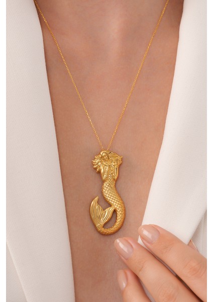 925 Ayar Gümüş 18K Altın Kaplama El Yapımı Denizkızı Kolye – Mermaid