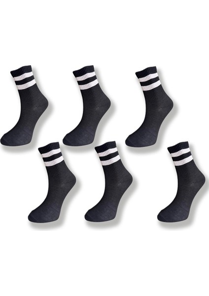 6'lı Paket , Siyah Zemin Üzerine Beyaz Çemberli Günlük Kolej - Tenis Çorabı fiyatları