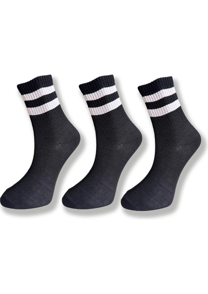 6'lı Paket , Siyah Zemin Üzerine Beyaz Çemberli Günlük Kolej - Tenis Çorabı modelleri