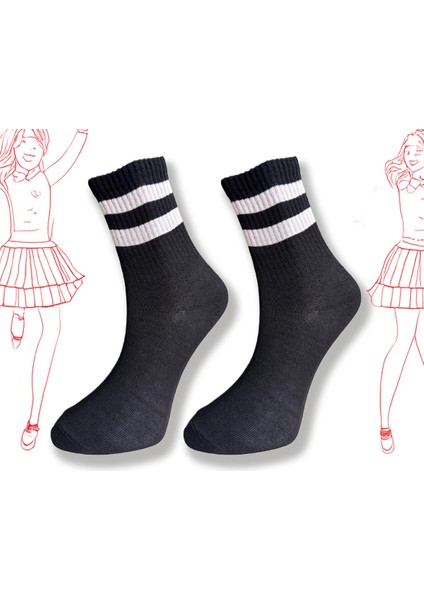 6'lı Paket , Siyah Zemin Üzerine Beyaz Çemberli Günlük Kolej - Tenis Çorabı fırsatları