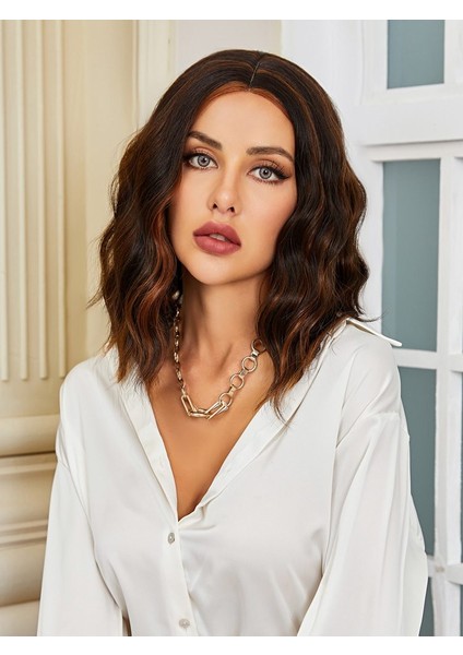 Kahverengi / Karamel Röfleli Küt Tül Peruk