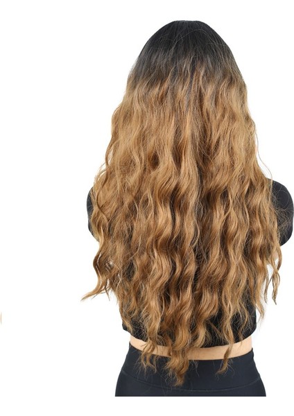 Perçemli Uzun Su Dalgası Fiber Sentetik Peruk/ Siyah / Karamel Ombreli fırsatları