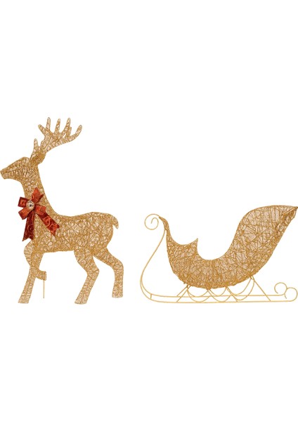 Yapay Noel Dekoru | Önceden Dizilmiş LED Işıklar ve Yer Kazıkları Içerir | Ren Geyiği ve Noel Baba Kızağı Yılbaşı Süsü - 1,2 M, Beyaz, Kırmızı, Yeşil