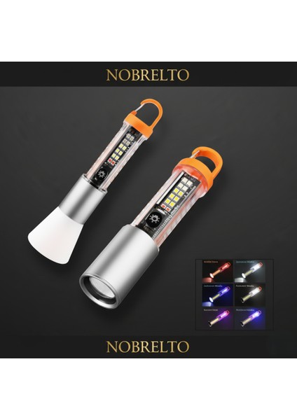 Nobrelto Beyaz Lazer (White Laser) Profesyonel Kamp Feneri - Mıknatıslı, Kancalı, Type-C Şarjlı ve Zoomlu El Feneri