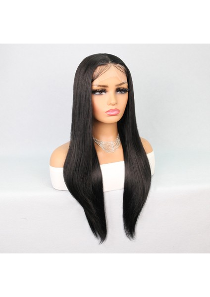 Fiber Sentetik Siyah Düz Tül Peruk modelleri