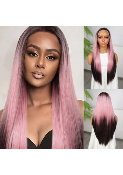 Koyu Kestane Pembe Ombreli Fiber Sentetik Tül Peruk