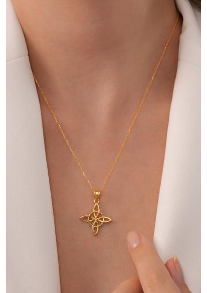 925 Ayar Gümüş Üzeri Altın Kaplama Witch’s Knot El Yapımı Kolye