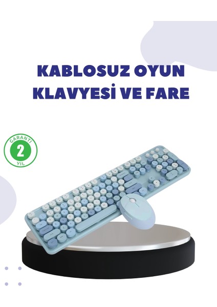Kablosuz Retro Klavye ve Mouse Seti – 104 Tuşlu Sessiz Yazım