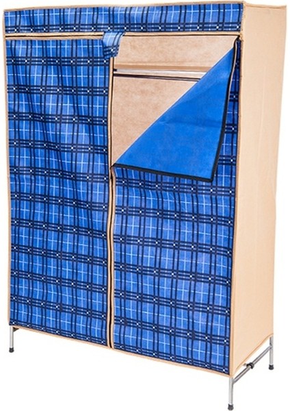 Kalın Metal Borulu Portatif Bez Dolap Demonte Gardrop Elbise Dolabı Beyaz