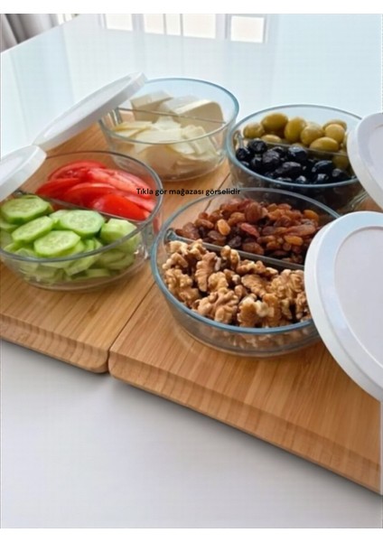 Çift Bölmeli Cam Saklama Kabı 2 Bölmeli Cam Kahvaltılık Kase 785CC 2 Adet fiyatları