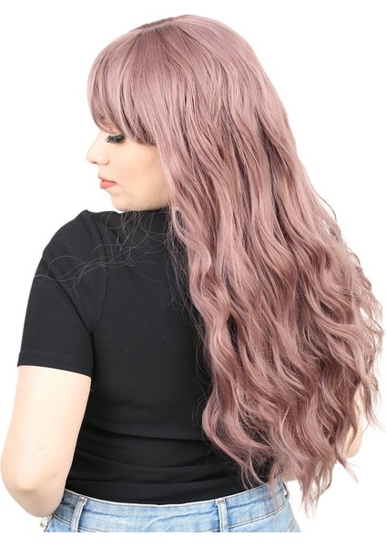 Perçemli Uzun Su Dalgası Fiber Sentetik Peruk/ Gül Kurusu modelleri